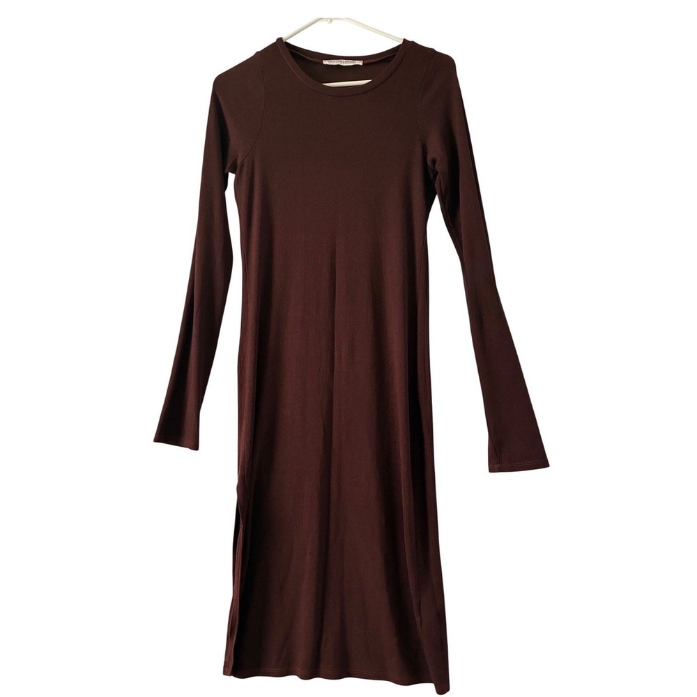 Groceries Apparel Brown Ribbed Long Sleeve Midi Dress Womens medium